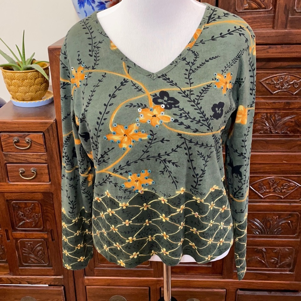 Stonebridge Sport Green and Orange Sz L BoHo top
